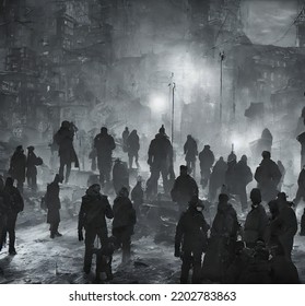 Illustration Crowd People Apocalyptic Mood Dark Stock Illustration ...