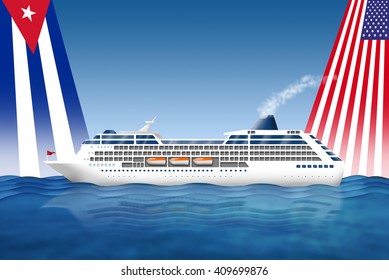 Illustration Of A Cruise Ship From United States To Cuba