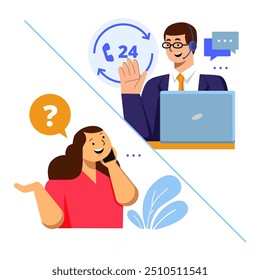 illustration of customer service serving 24 hour phone calls - Powered by Shutterstock