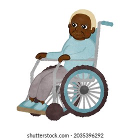 Illustration Of A Cute African-American Grandma Sitting In A Wheelchair