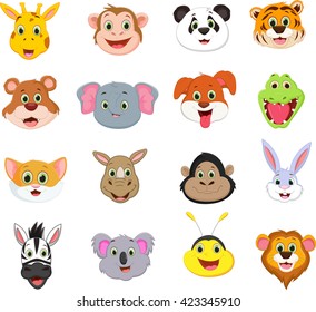 Illustration Of Cute Animal Face Cartoon Collection