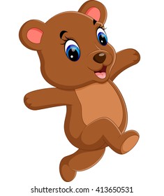 Happy Bear Cartoon Waving Hand Stock Illustration 469250861