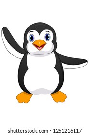 Illustration Cute Baby Penguin Cartoon Waving Stock Illustration ...