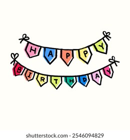 Illustration of cute banner celebrate with a colorful Happy Birthday. This vibrant birthday decoration features playful colors, perfect for any birthday party. Ideal for birthday celebrations! - Powered by Shutterstock