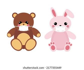 Illustration cute bear   rabbit like stuffed animal and mask