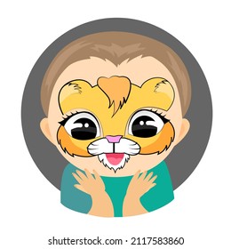 Illustration Of A Cute Boy With Lion Paint. Face Paint Icon.