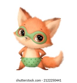 Illustration of cute cartoon animal superhero fox