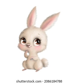 Illustration Of A Cute Cartoon Bunny Isolated On A White Background. Cute Cartoon Animals.