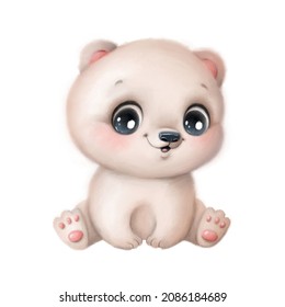 Illustration Of A Cute Cartoon Polar Bear Isolated On A White Background. Cute Cartoon Animals.