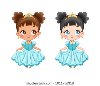 Illustration Of A Cute Cartoon Princess. Black Skin Princess