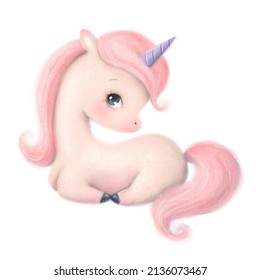 Illustration of a cute cartoon unicorn. Pony isolated on white background.