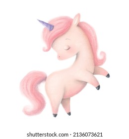 Illustration Of A Cute Cartoon Unicorn. Pony Isolated On White Background.