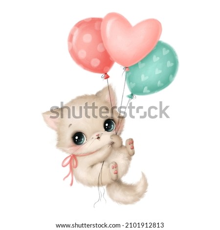 Illustration of cute cartoon valentine's day cat. Valentine's day animals.