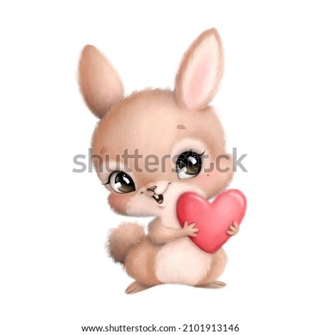 Illustration of cute cartoon valentine's day bunny. Valentine's day animals.