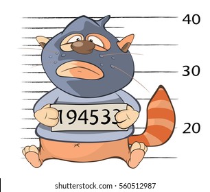  Illustration Of A Cute Cat Gangster.Criminal Mug Shot. Cartoon Character