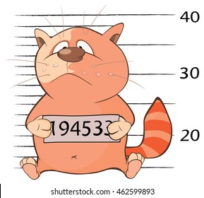  Illustration Of A Cute Cat.Criminal Mug Shot. Cartoon Character