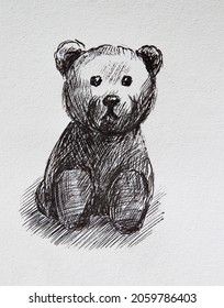 Illustration - cute classic teddy bear. Icon of an upset teddy bear drawn by a liner.