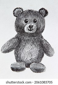 Illustration - cute classic teddy bear. Icon of an happy teddy bear drawn by a liner.