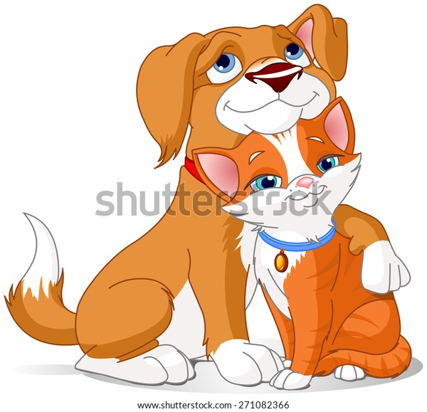 Illustration Cute Dog Hugging Cat Stock Illustration 271082366 ...