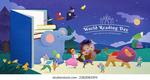 Illustration of cute fairy tale characters came to life and walk out from story book. Suitable for World Book Day and World Book and Copyright Day. - Powered by Shutterstock