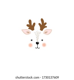 Illustration cute little deer face , baby picture, print on clothes