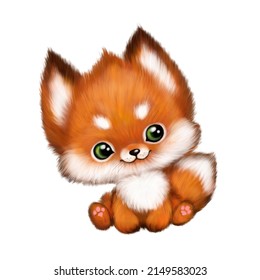 Illustration and cute little fox  red furry animal  big eyes  baby animal