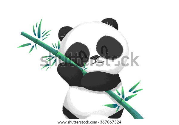 イラスト かわいいパンダの赤ちゃんと竹の食べ物 リアルなマンガ風のアートワーク ストーリーキャラクター 壁紙 ウィッシュカードデザイン のイラスト素材