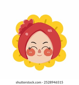 Illustration cute potrait muslim girl with sunflower on white background - Powered by Shutterstock