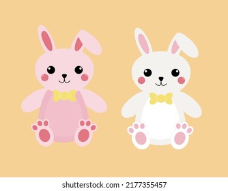 Illustration Of A Cute Rabbit Like A Stuffed Animal　with Mask