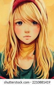 Illustration Of Cute Teenage Blond Girl