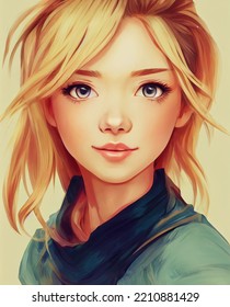 Illustration Of Cute Teenage Blond Girl