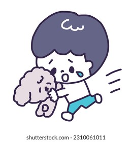 Illustration of a cute toy poodle dog and a boy hugging each other (whole body) - Powered by Shutterstock