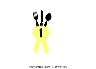 Illustration Cutlery With Knife, Spoon And Fork Set Ribbon - Cooking And Restaurant Price Icon/logo/symbol/silhouette On 1 Place - Cooking Competition