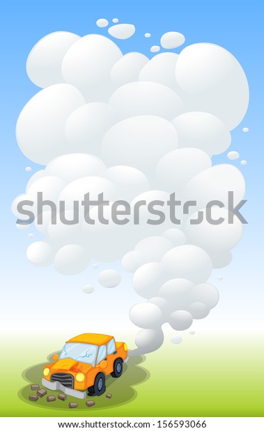 Illustration of a\
damaged car releasing\
smoke