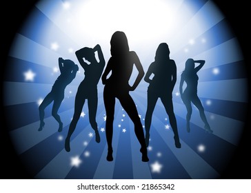 illustration - dancers of night club on abstract light background