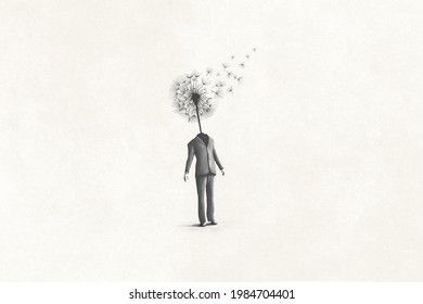 Illustration Of Dandelion Man, Surreal Abstract Concept