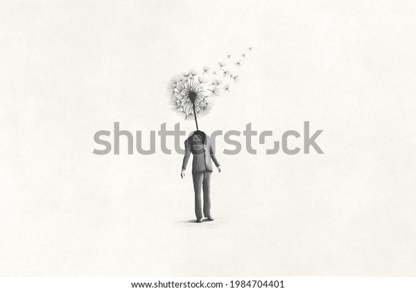 illustration\
of dandelion man, surreal abstract\
concept