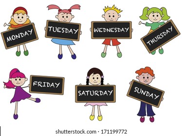 illustration of days of week with children