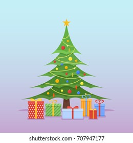 Christmas Tree Flat Vector Illustration Wrapped Stock Vector (Royalty ...