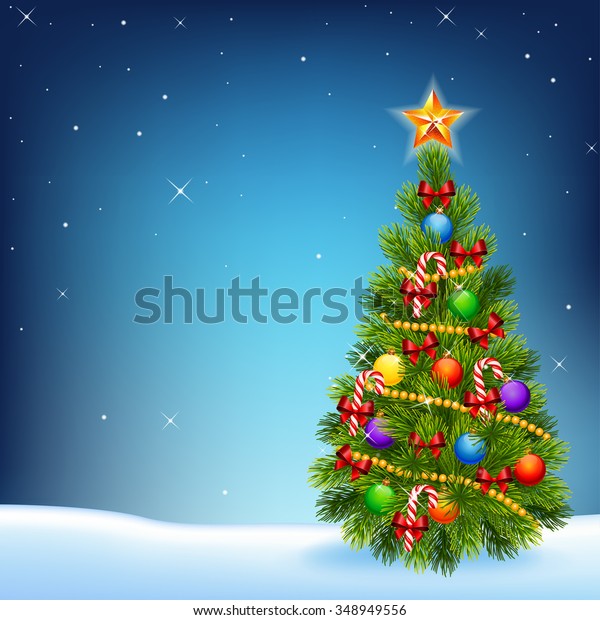 Illustration Decorated Christmas Tree On Night Stock Illustration ...