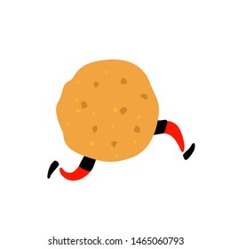 Illustration Of A Delicious Cookie. Character With Legs. Icon For Site On White Background. Sign, Logo For The Store. Delivery Of Fresh Bakery And Confectionery. Flat Style.