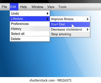 Illustration depicting computer screen shot with a healthy lifestyle concept.