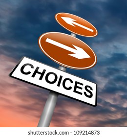 Illustration Depicting A Directional Roadsign With A Choices Concept. Dramatic Sky Background.