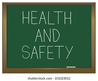 Illustration depicting a green chalkboard with the words 'health and safety'. - Powered by Shutterstock