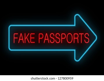 Illustration Depicting A Neon Signage With A Fake Passports Concept.