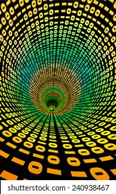 Illustration Depicting Random Zeros And Ones Within A Data Stream Tunnel Pipeline