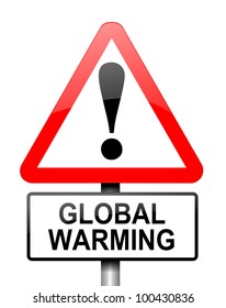 Illustration depicting red and white triangular warning road sign with a global warming concept. White background.