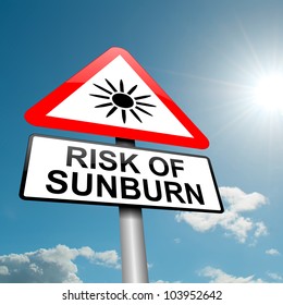 Illustration depicting a road traffic sign with a sunburn risk concept. Blue sky background.