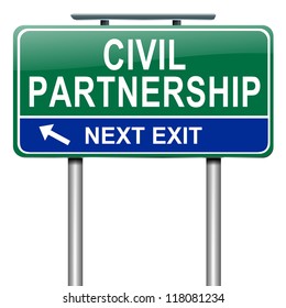 Illustration Depicting A Roadsign With A Civil Partnership Concept. White Background.