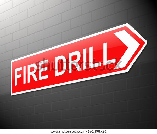 Illustration\
depicting a sign with a fire drill\
concept.